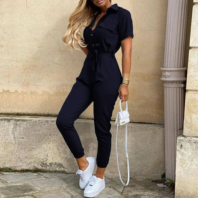 Zoe - Damski stylowy kombinezon z guzikami
