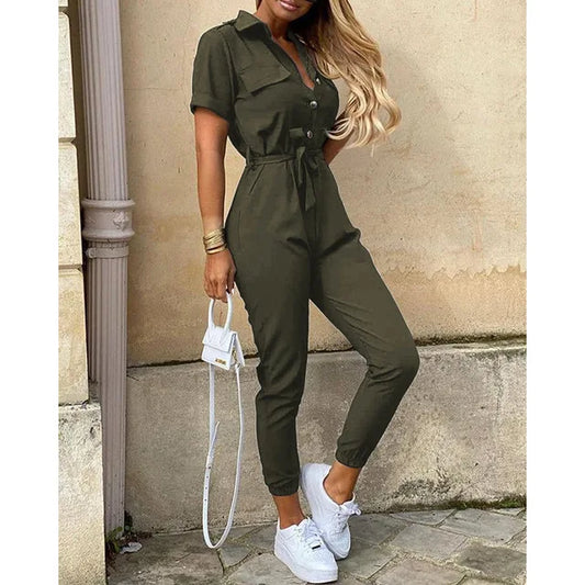 Zoe - Damski stylowy kombinezon z guzikami