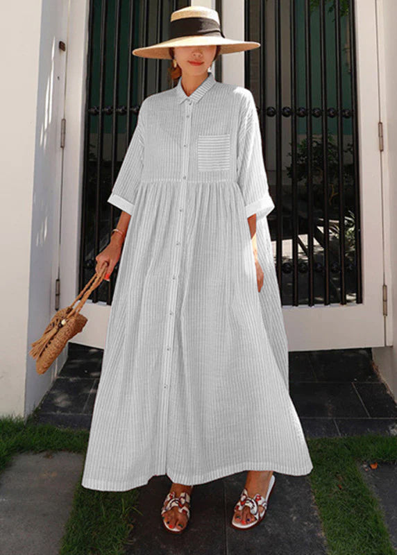 Ylonna - Sukienka maxi w kratkę z klapami i guzikami