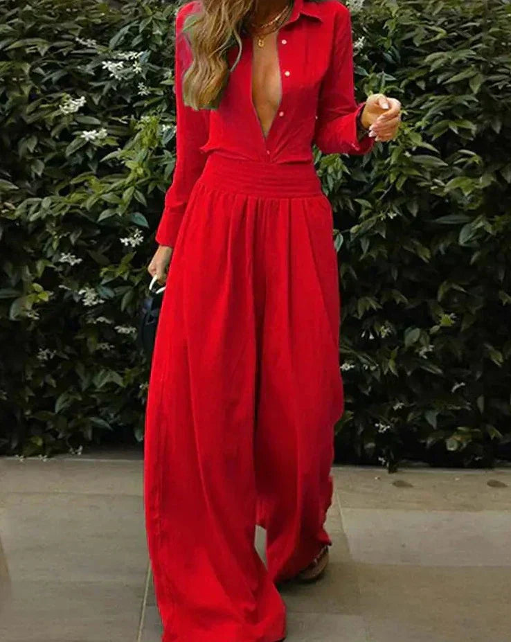 Isabelle - Długi kombinezon w stylu vintage z gumką w pasie
