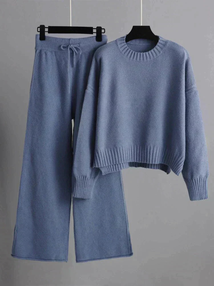 Emma - Stylowy sweter zimowy z dzianiny i spodnie z szerokimi nogawkami dla kobiet
