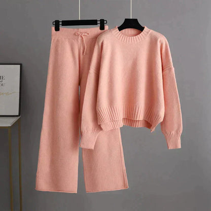 Emma - Stylowy sweter zimowy z dzianiny i spodnie z szerokimi nogawkami dla kobiet