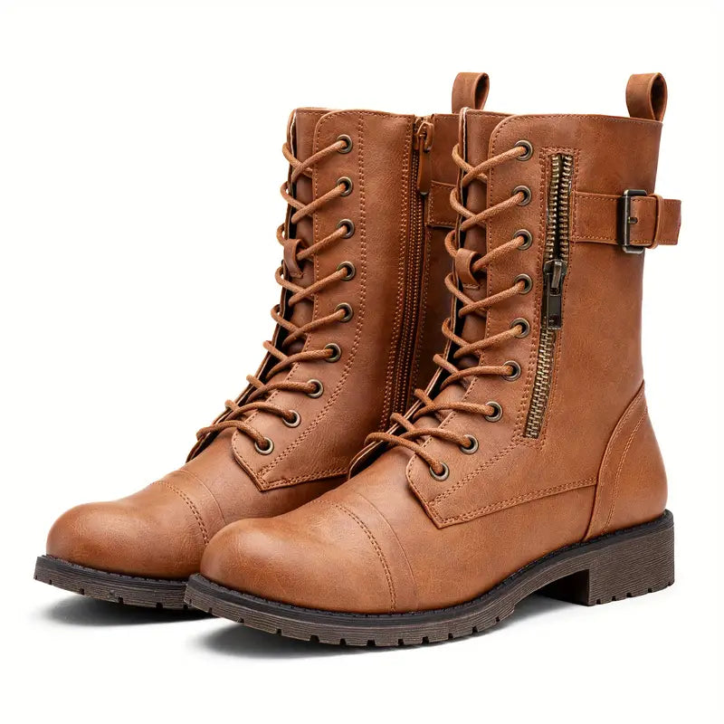 Modne sznurowane buty z zamkiem błyskawicznym z boku