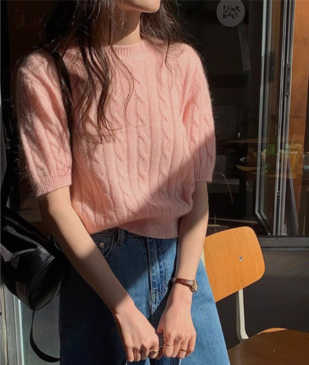 Sweter Racquel | Sweter z dzianiny kablowej z krótkim rękawem