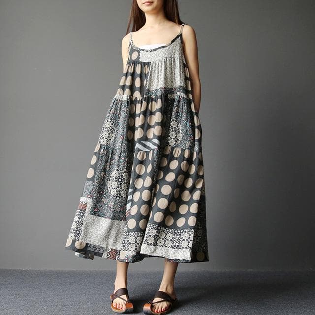 Soleil - Patchworkowa sukienka hippie w kropki