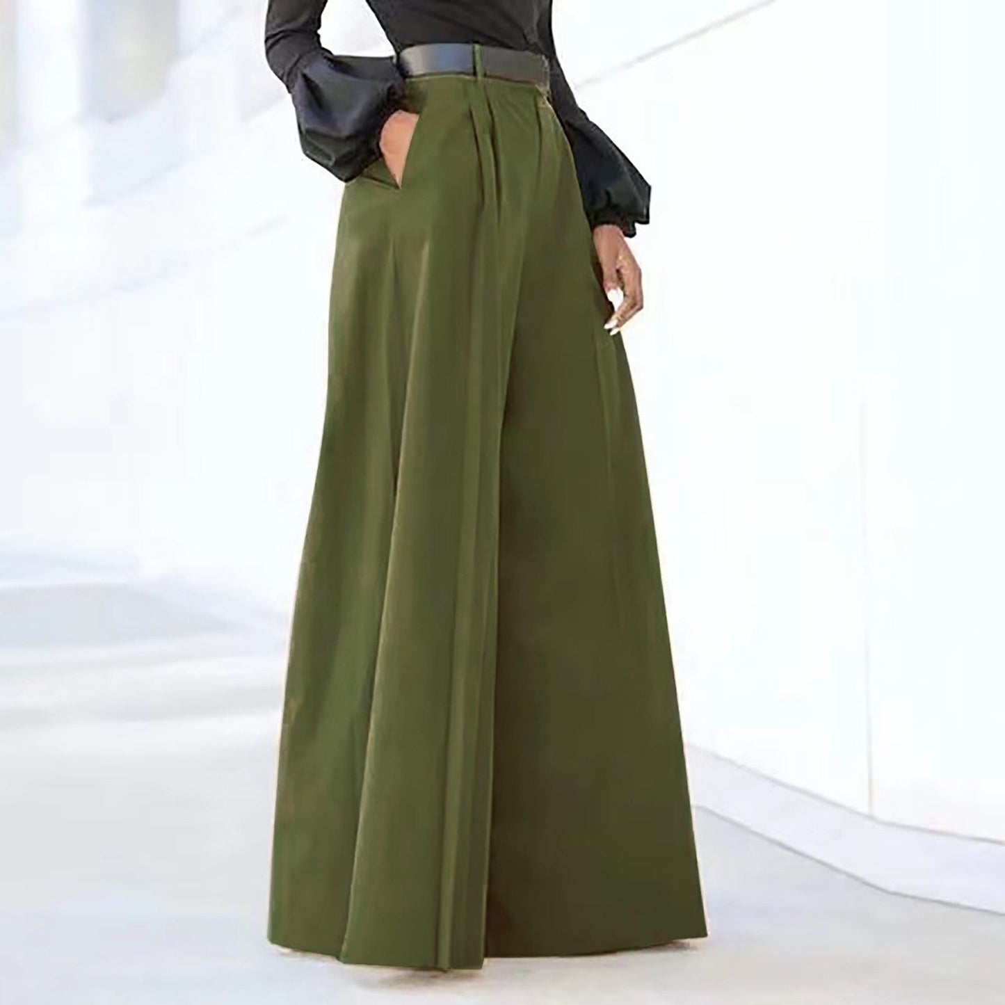 Amélie - Eleganckie szerokie plisowane spodnie damskie