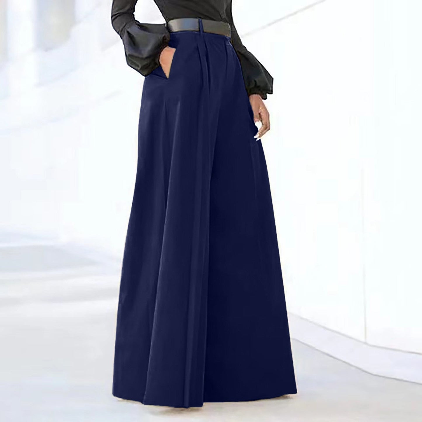 Amélie - Eleganckie szerokie plisowane spodnie damskie