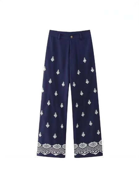 Sophie - Haftowane spodnie vintage z prostymi nogawkami