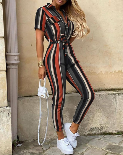 Jade Jumpsuit | Z paskiem i krótkim rękawem