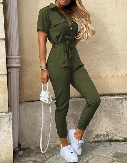 Jade Jumpsuit | Z paskiem i krótkim rękawem