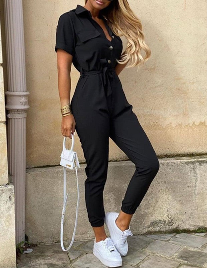 Jade Jumpsuit | Z paskiem i krótkim rękawem