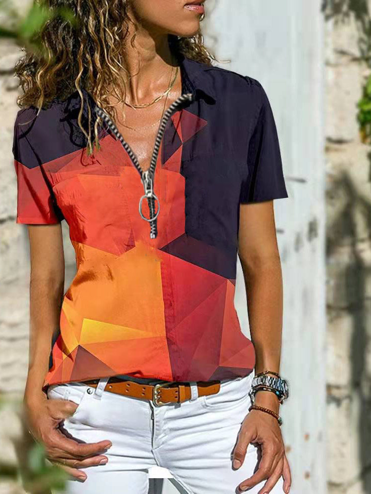 Bohemian West Ethnic Zip Top koszulka z krótkim rękawem