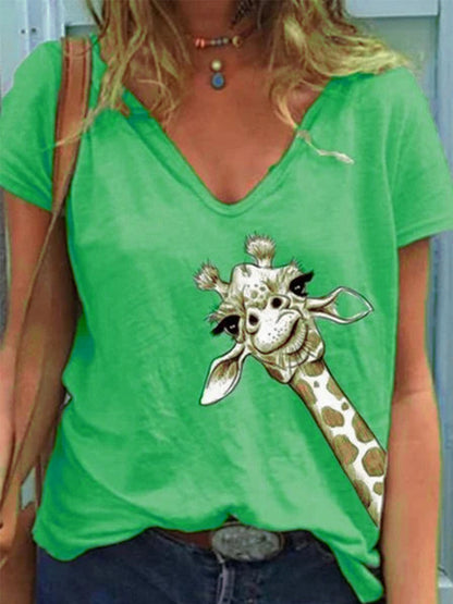 T-shirt z krótkim rękawem i dekoltem w serek z nadrukiem zwierząt