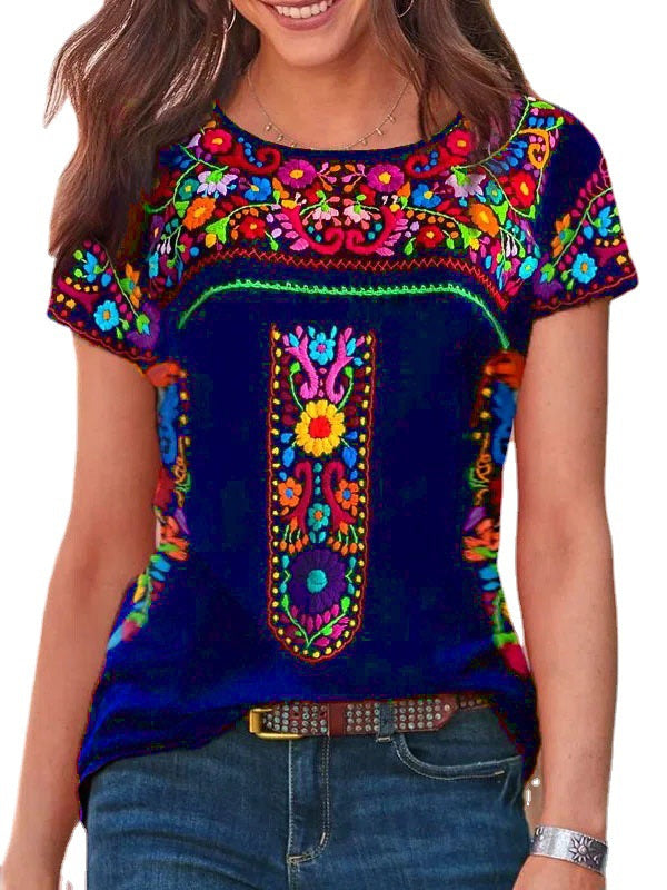 T-shirt z krótkim rękawem i okrągłym dekoltem z nadrukiem w stylu boho