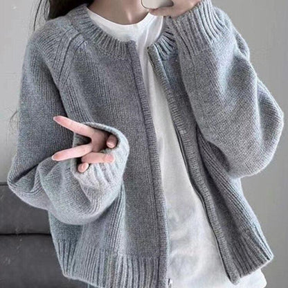 Sophie - Krótki sweter damski z zamkiem błyskawicznym z grubej dzianiny