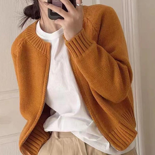 Sophie - Krótki sweter damski z zamkiem błyskawicznym z grubej dzianiny