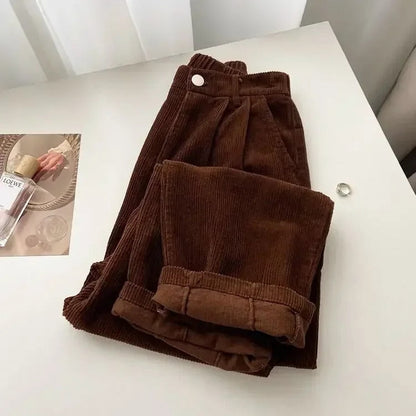 Damskie spodnie sztruksowe z wysokim stanem w stylu retro