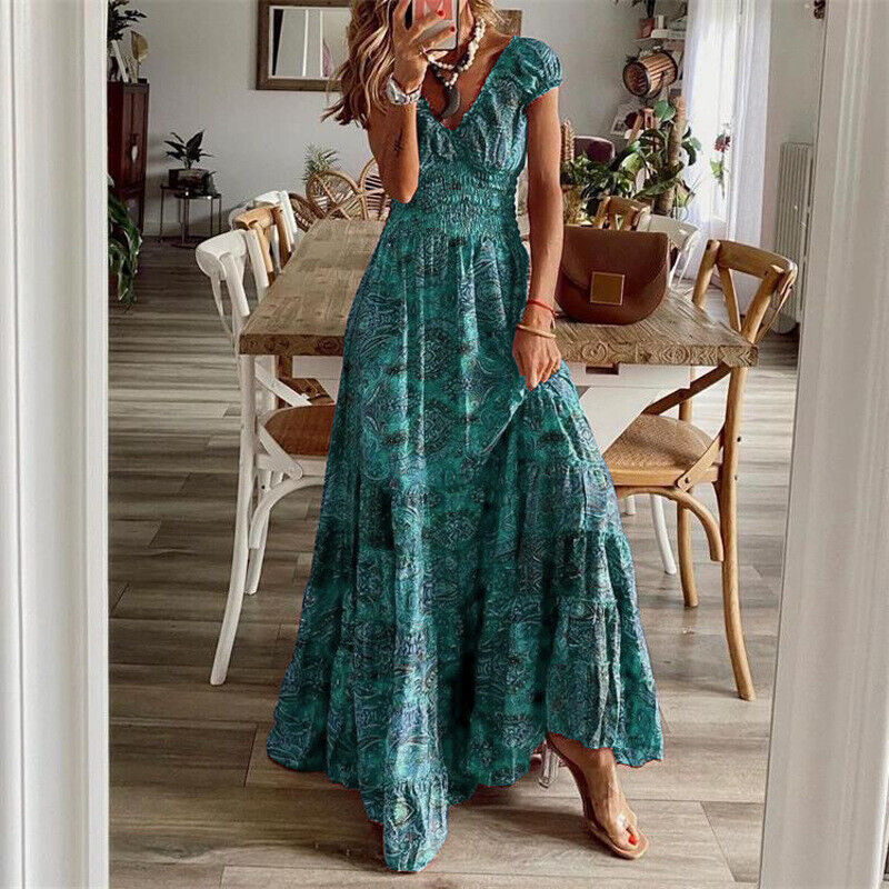 Adeline - Obejmująca talię długa sukienka w stylu boho