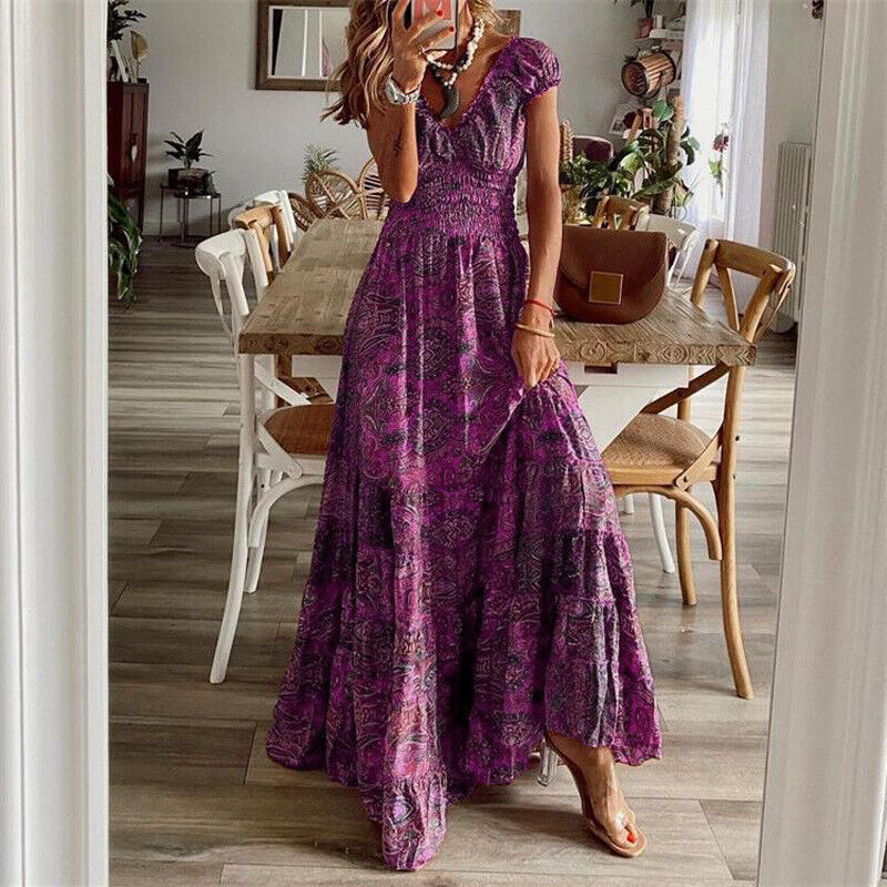 Adeline - Obejmująca talię długa sukienka w stylu boho