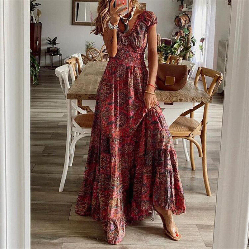Adeline - Obejmująca talię długa sukienka w stylu boho