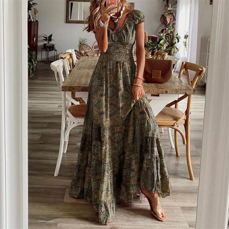 Adeline - Obejmująca talię długa sukienka w stylu boho