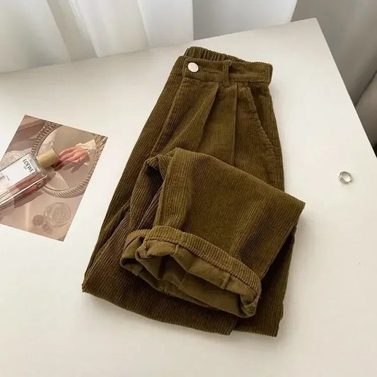 Damskie spodnie sztruksowe z wysokim stanem w stylu retro