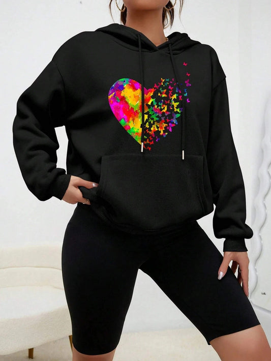 Bluza z kapturem z nadrukiem Shanna | Colouré Heart Butterfly