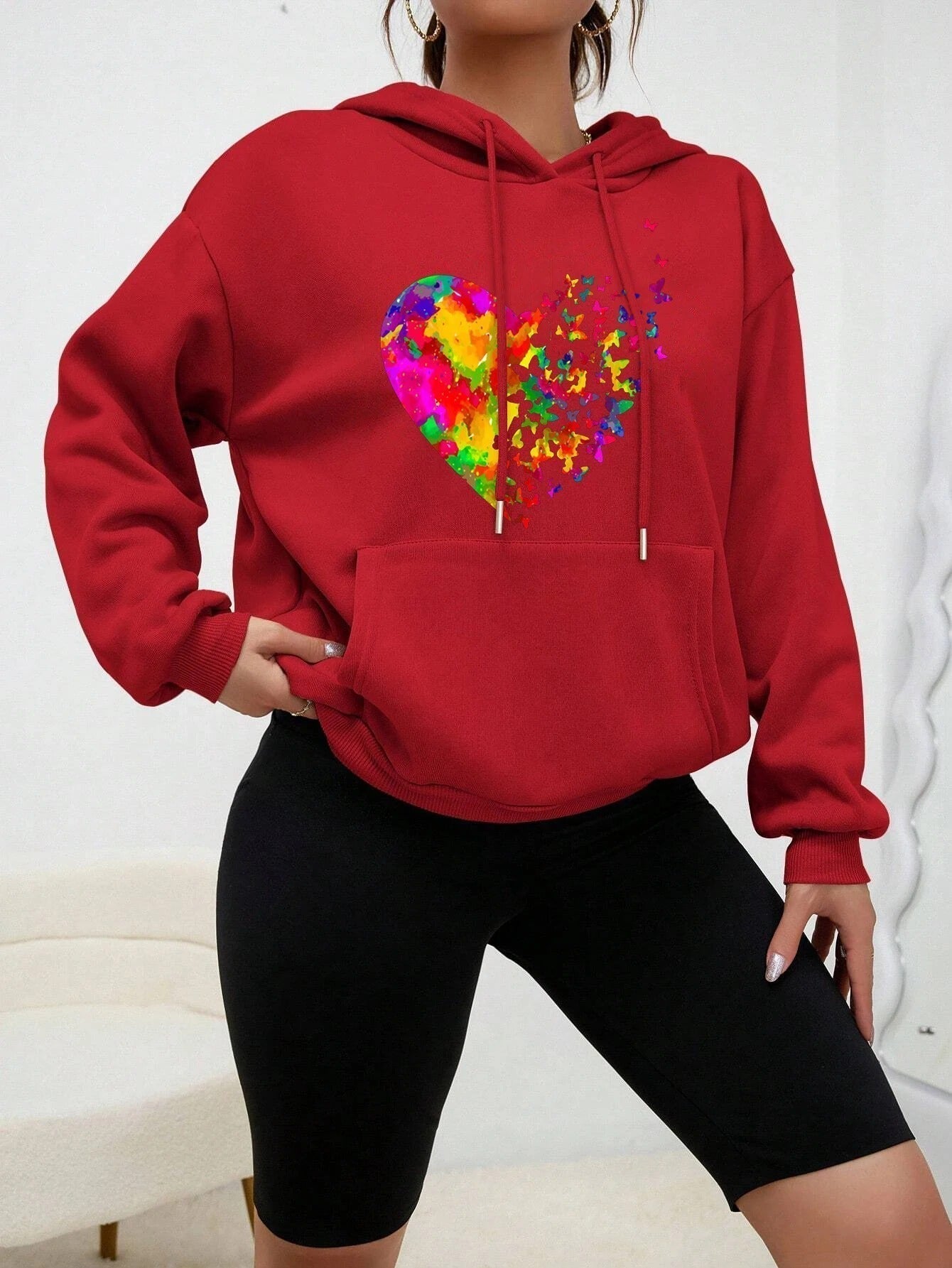 Bluza z kapturem z nadrukiem Shanna | Colouré Heart Butterfly