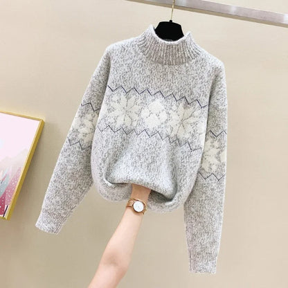 Alina - Dzianinowy sweter z motywem płatków śniegu
