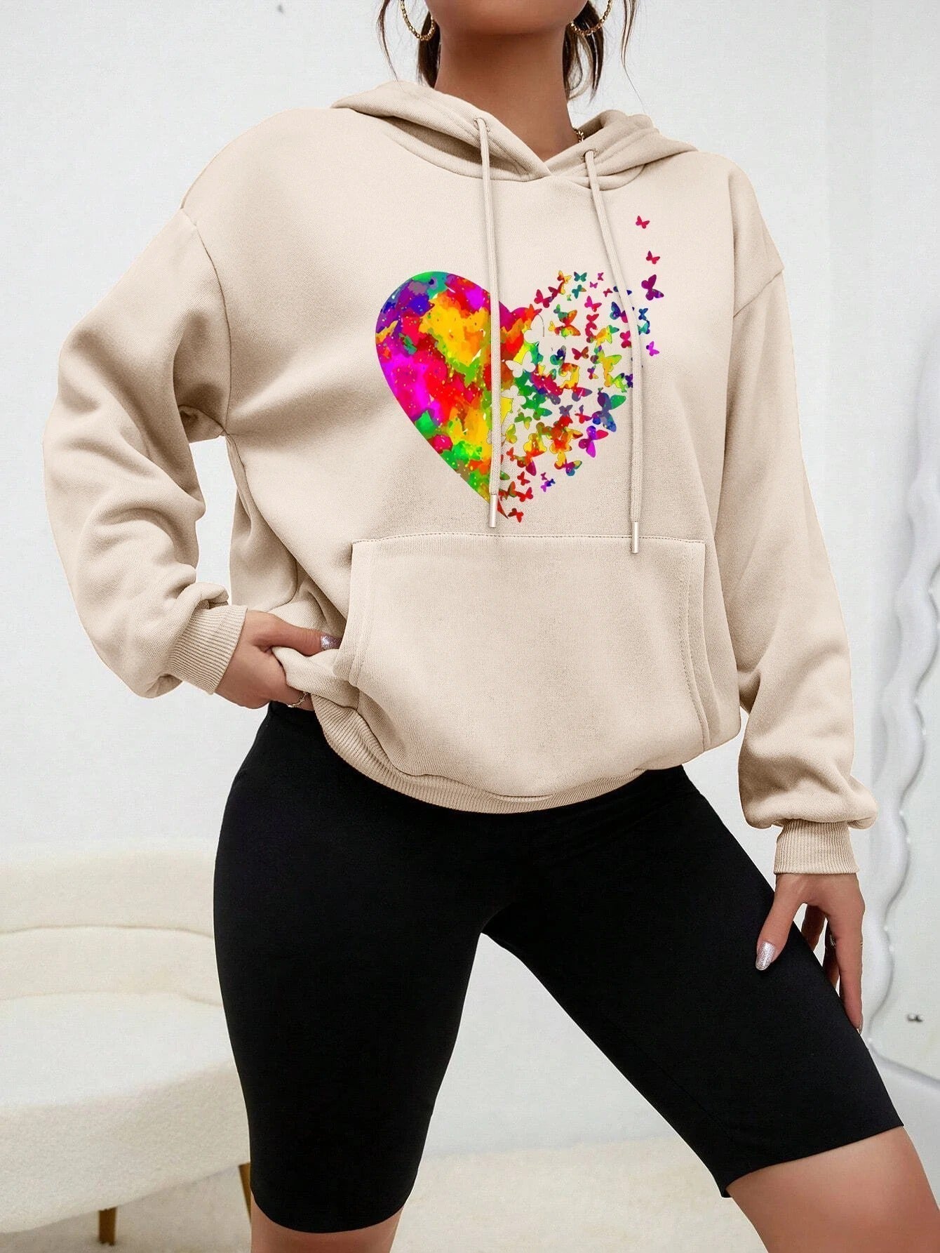 Bluza z kapturem z nadrukiem Shanna | Colouré Heart Butterfly