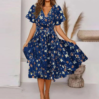 Muriel - Maxi sukienka damska z nadrukiem vintage