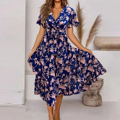 Muriel - Maxi sukienka damska z nadrukiem vintage