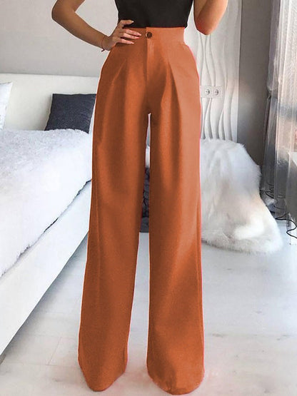 Spodnie Plain Casual Straight z szerokimi nogawkami