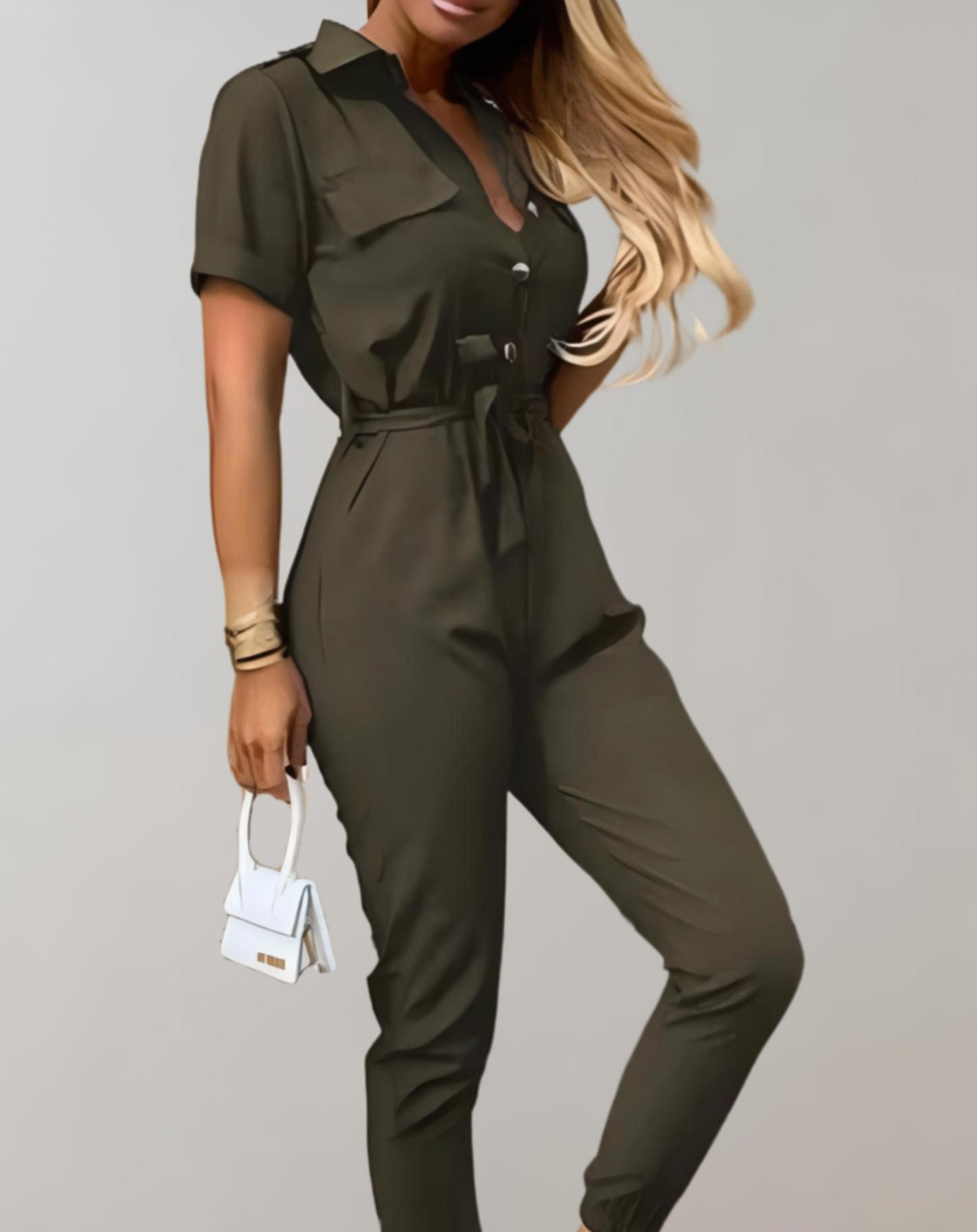 Cléa - Bodycon kombinezon z guzikami i muszką